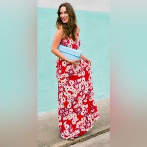 Anthropologie | Paper Crown Sleeveless Floral Maxi Dress Deep V Back Tassel Ties